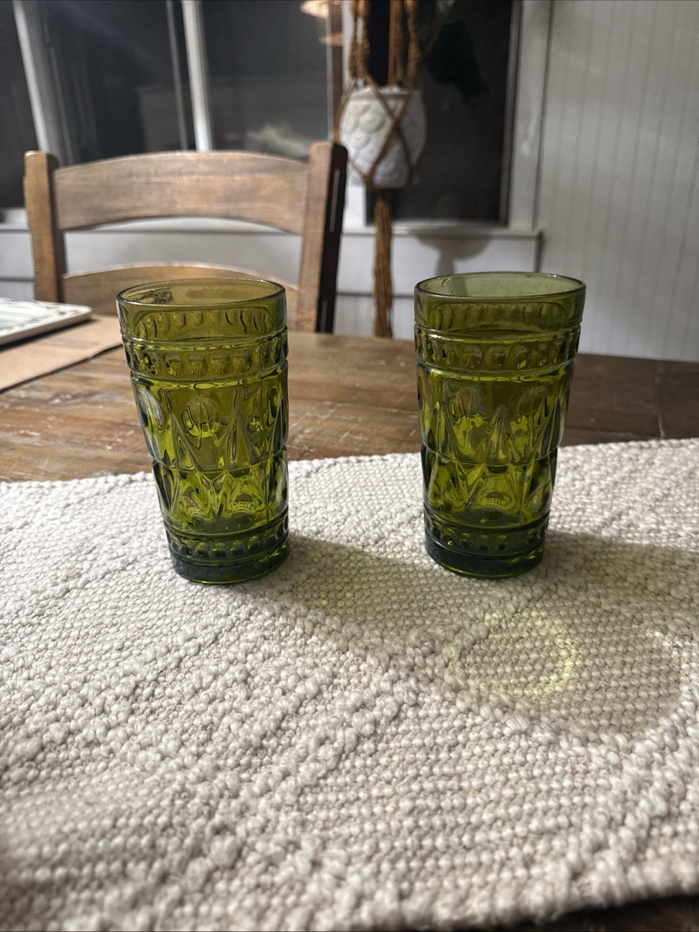 Indiana Glass Avocado Green Pressed Glass Tumblers - Set of 2